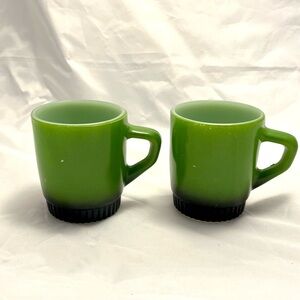 Fire King Mugs, Set of 2, Green-Black Ombre, Stackable, Vintage GUC